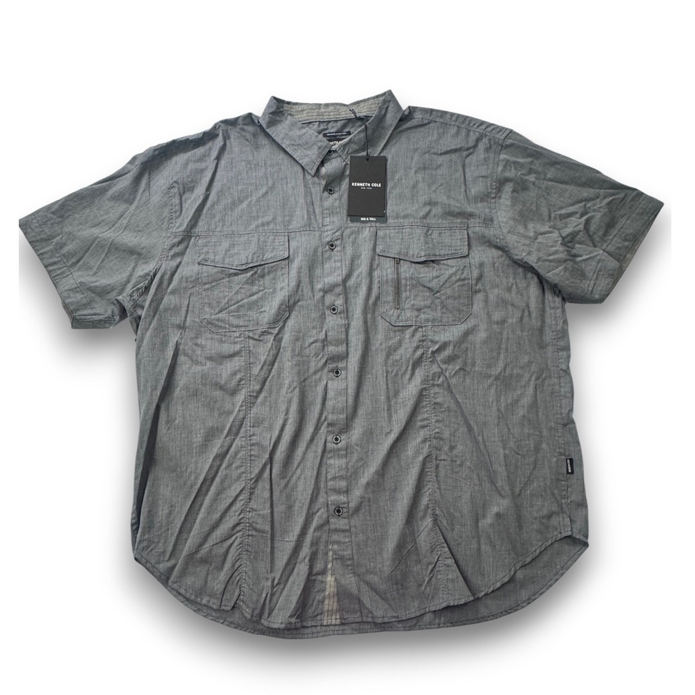 Kenneth Cole New York Men 4X Grey Short Sleeve Button Down Shirt KNXQ22DKNA3 NWT